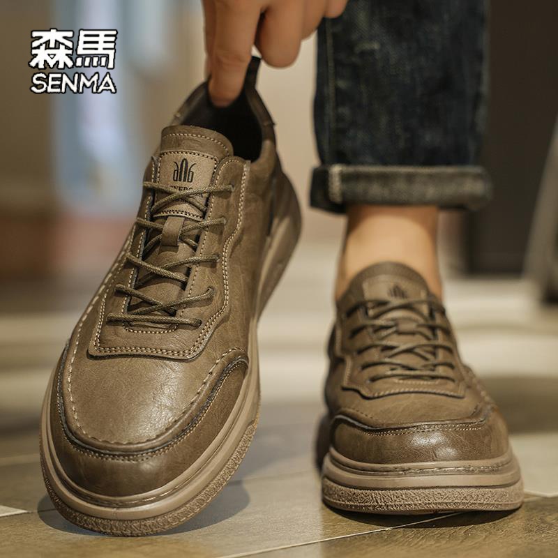 森马男鞋秋冬季2024新款潮复古商务休闲皮鞋上班工作通勤棕色低帮