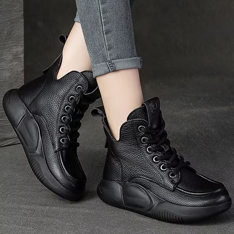 断码意尓康真软皮短靴马丁靴2023秋冬新款女靴子加绒休闲百搭厚