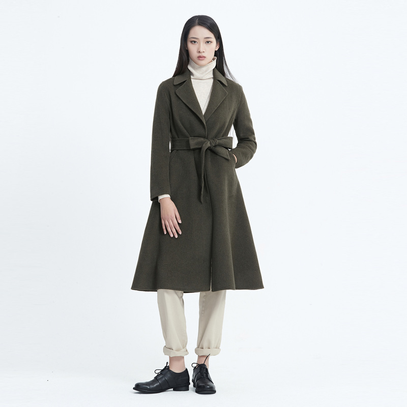 【菲菲专属】圣迪奥翻领收腰拼接中长款时尚毛呢大衣S20461803