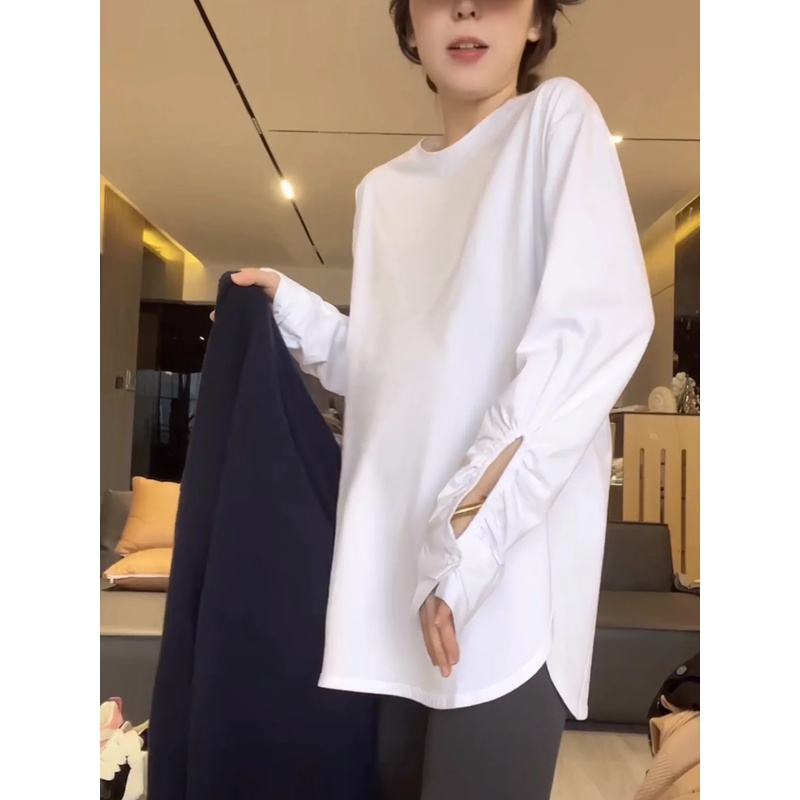 中长款宽松打底衫女秋冬季内搭设计感衬衫袖口长袖t恤叠穿上衣ins