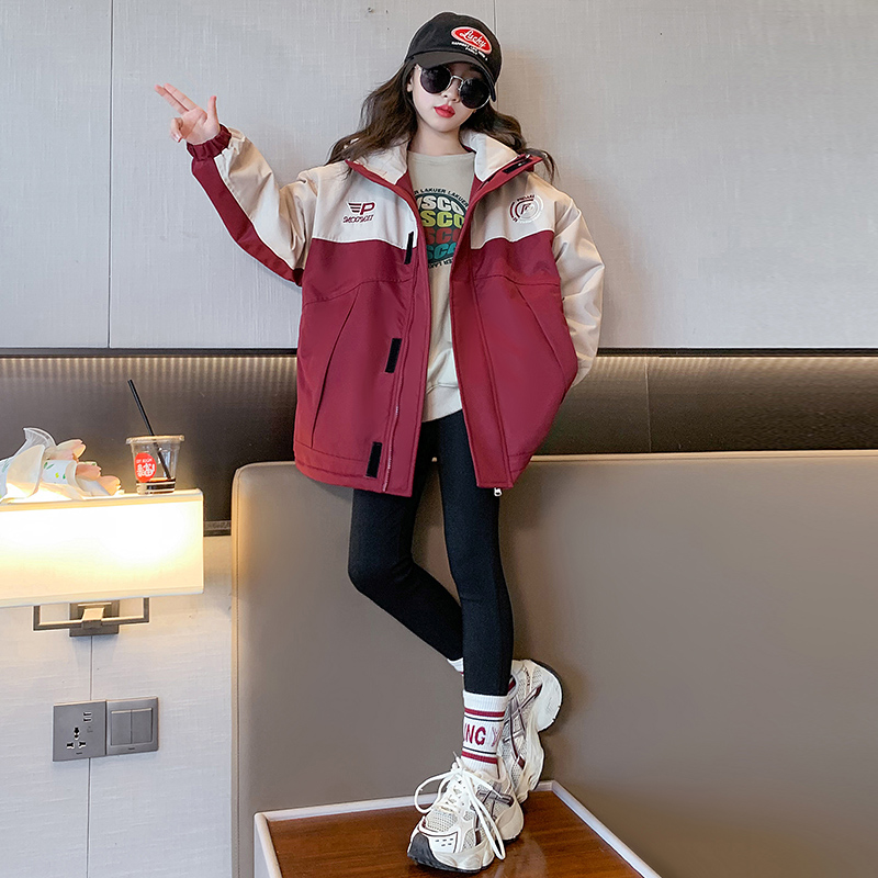 女童加绒冲锋衣外套冬装2023新款儿童装洋气女大童冬季加厚派克服