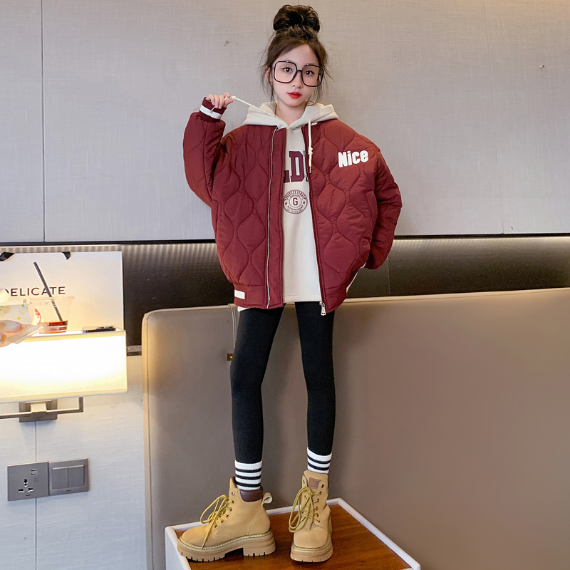 女童棉服冬装2023新款洋气儿童棒球服夹棉外套小女孩冬季加厚棉衣