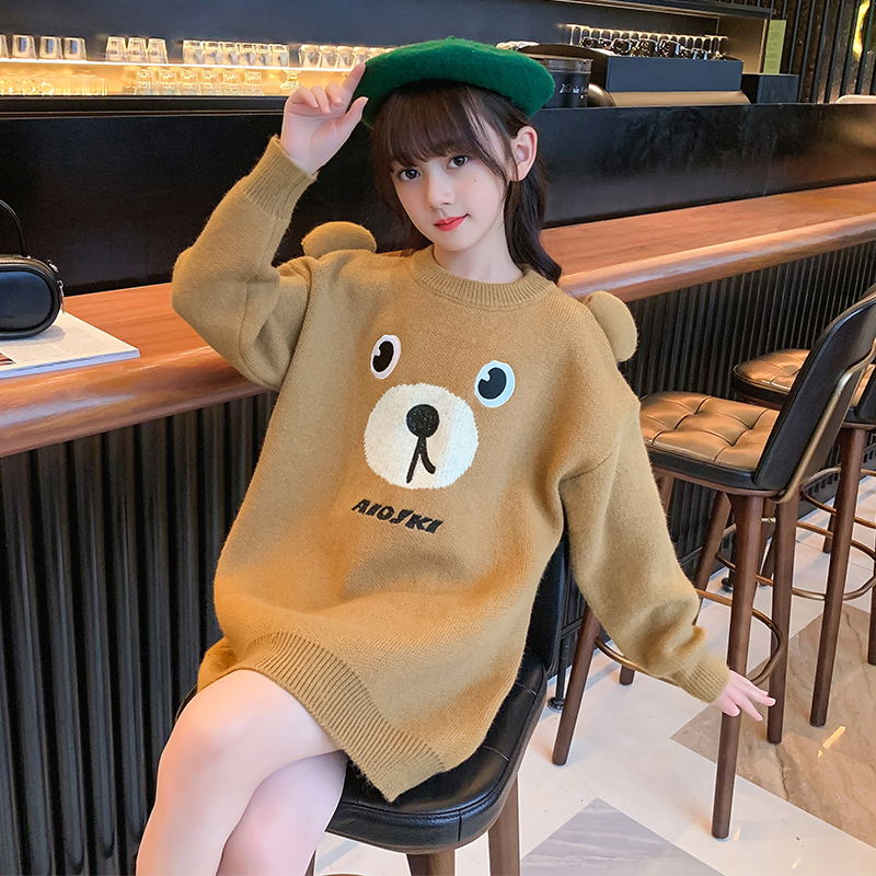 女童秋装毛衣儿童秋季韩版洋气时尚新款针织衫女孩中长款打底衫