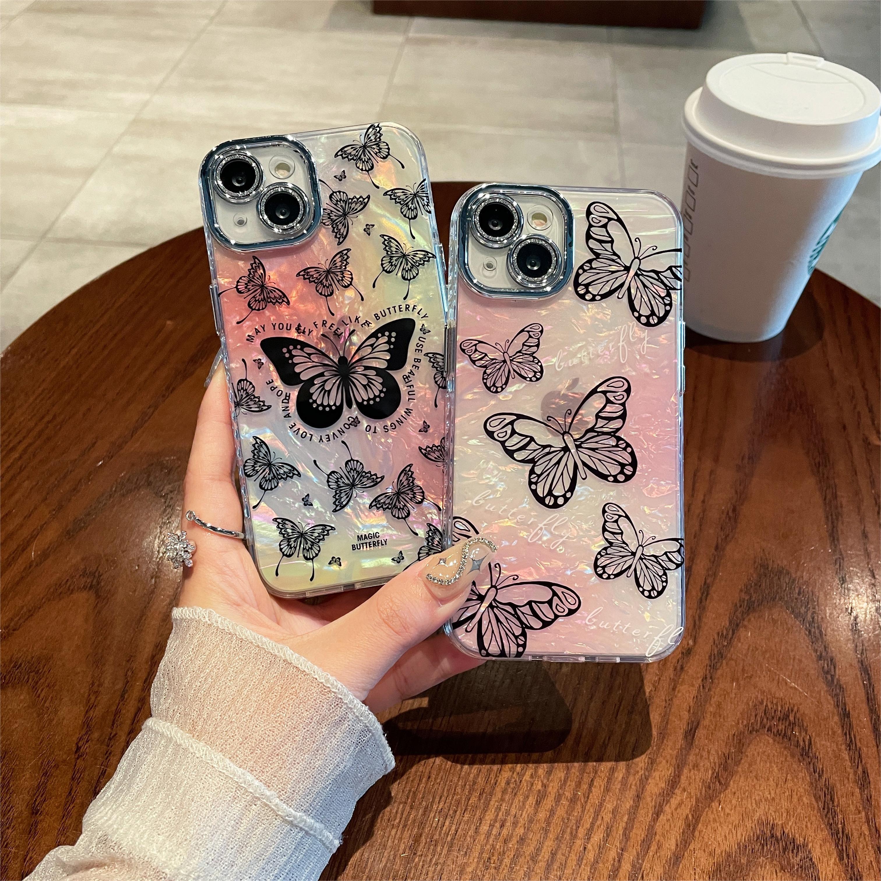 适用苹果系列iPhone15/14/13新款手机壳贝壳纹气质蝴蝶全包膜防摔