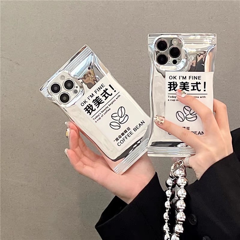 适用苹果系列iPhone14新款手机壳电镀我美式咖啡网红捏捏袋高级感