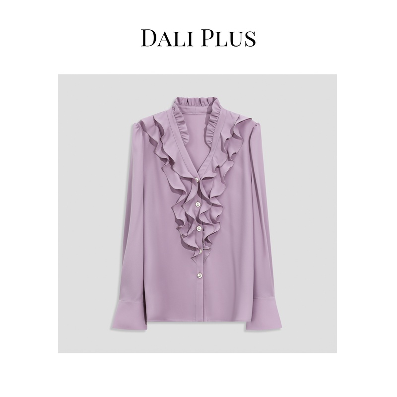 DALI PLUS 原创设计感  法式气质V领荷叶边衬衫-热力感 23103930