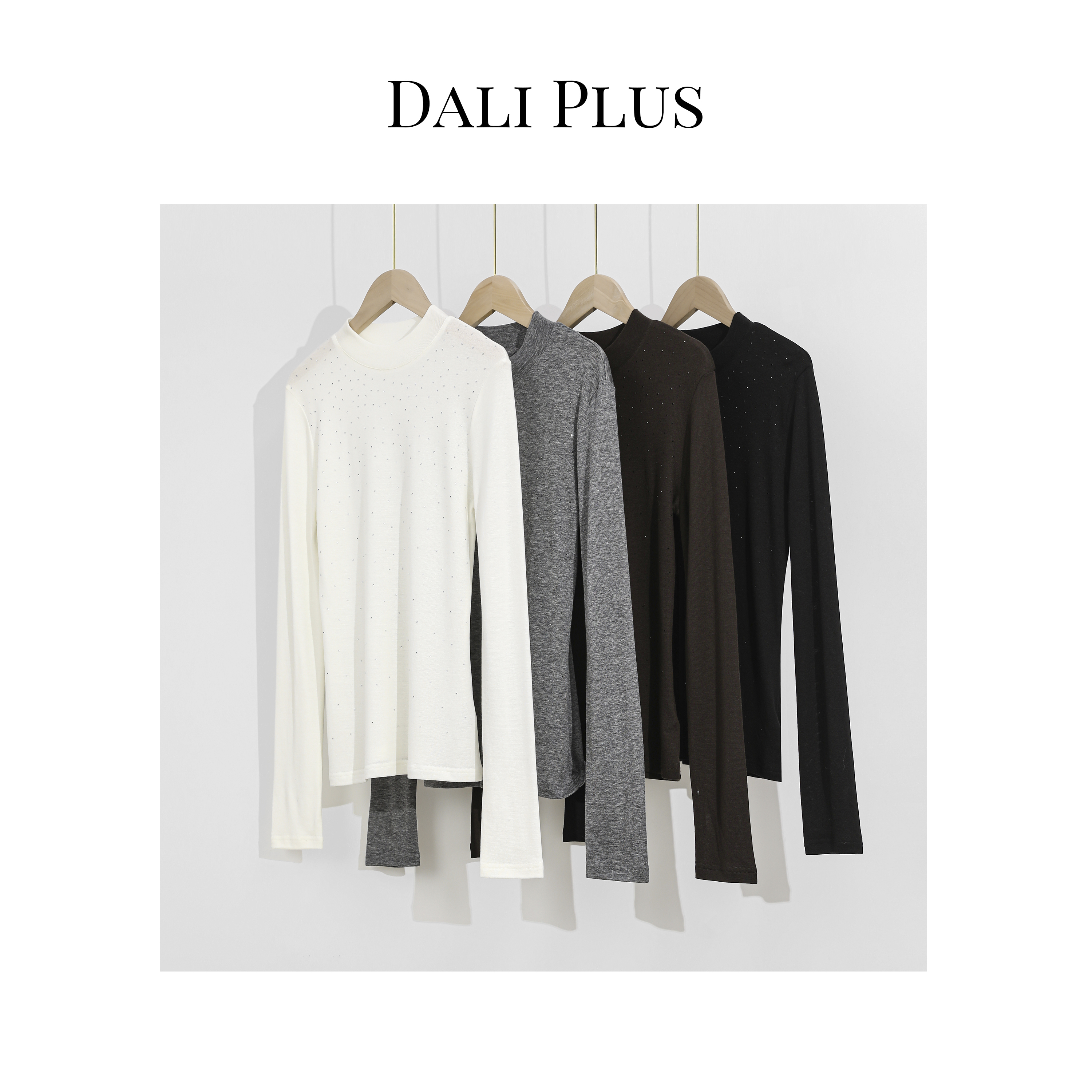 DALI PLUS高克重天丝羊毛精致闪闪立领打底长袖针织衫 热力感