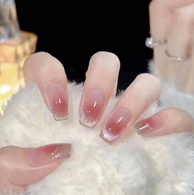 （短T）穿戴甲指甲贴高级感粉红猫眼可拆卸美甲片显白穿戴甲片气质