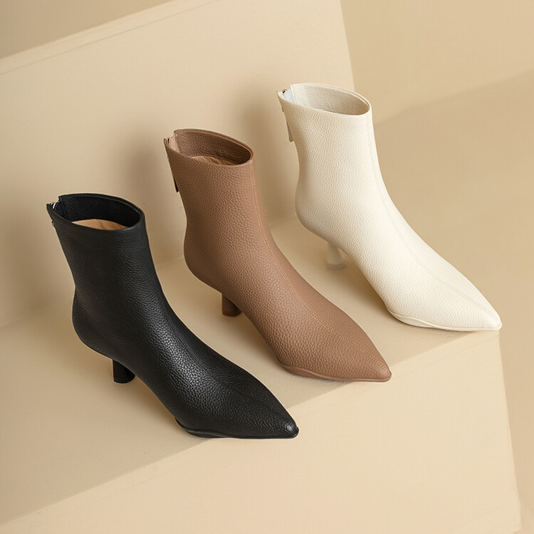 【汐宝 专属】XK9256气质尖头细跟法式头层荔枝纹牛皮时装高跟短靴