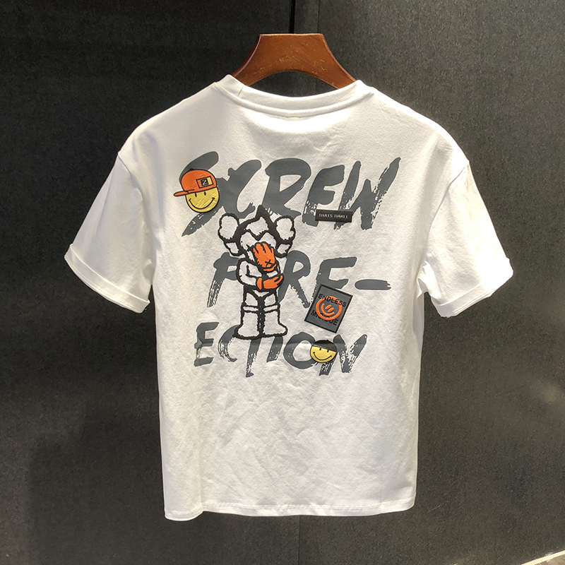 夏季新款短袖T恤男修身半袖棉质圆领时尚百搭潮牌印花嘻哈体恤