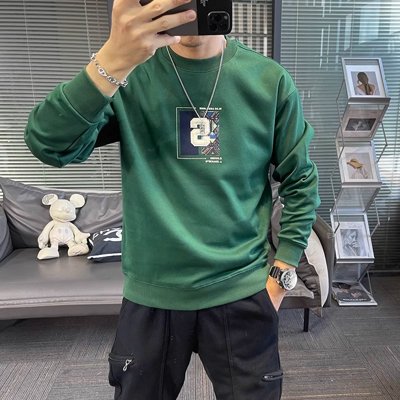 秋冬新款网红潮流印花男士卫衣长袖T恤休闲圆领套头衫保暖男上衣