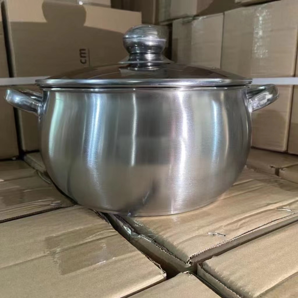 【外贸高货】 24cm特厚不锈钢大肚煮面家用大容量苹果型不挑灶具