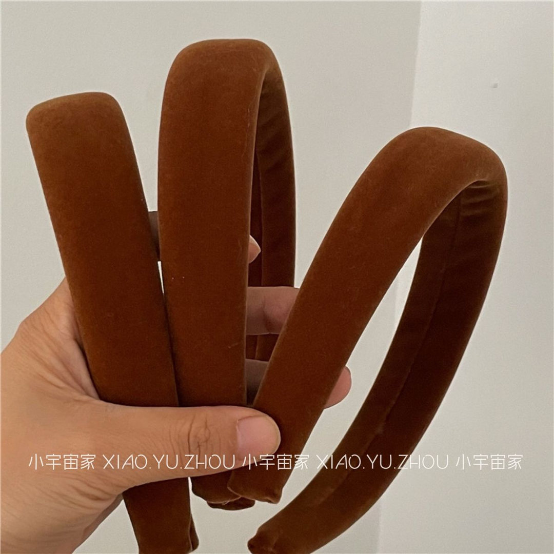 焦糖丝绒巨显白熟南瓜发箍秋冬棕咖色头箍高颅顶发卡海绵加厚压发
