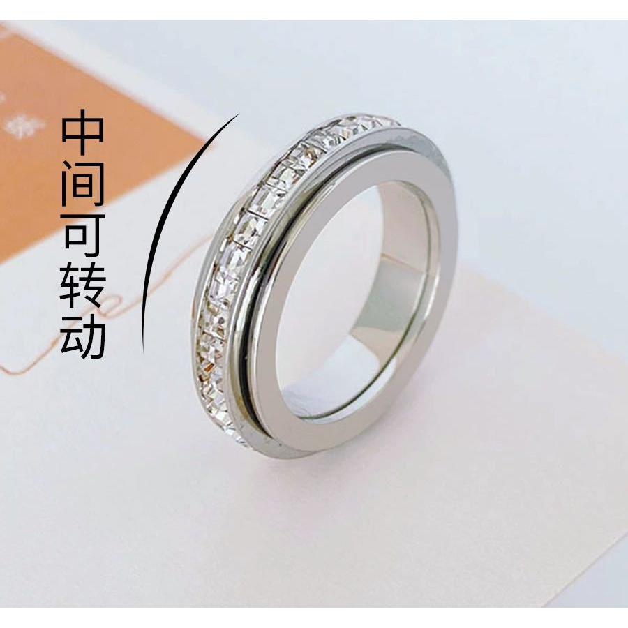 钛钢戒指 满天星戒指男女食指可转动轻奢时来运转ins指环情侣对