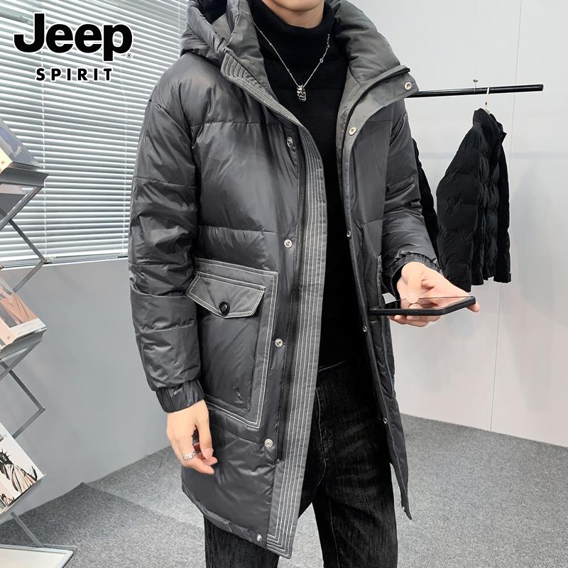 Jeep吉普羽绒服春夏春季潮牌连帽百搭加厚外套白鸭绒保暖羽绒衣男