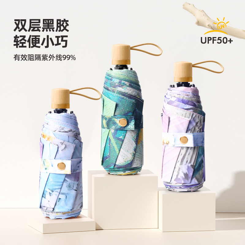 【辉哥精选】小清新花朵8骨五折双色黑色骨架防晒防紫外线黑胶小巧