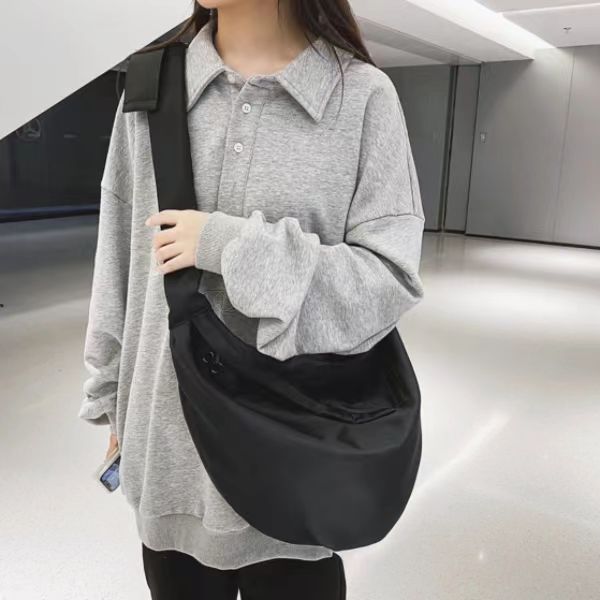 潮流单肩包百搭男女同款黑色休闲包时尚大容量饺子包网红斜跨包包