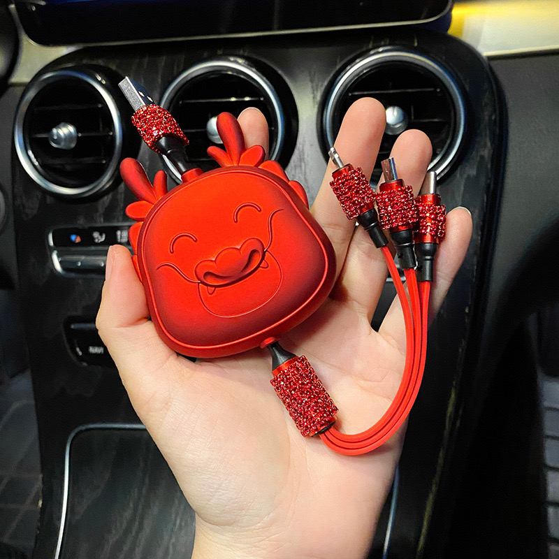 新款适用华为苹果安卓三合一车载闪充快充伸缩数据线一拖三充电线