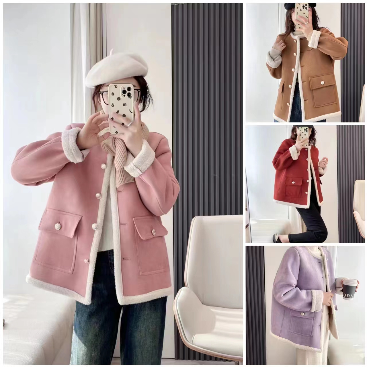 425大码颗粒绒外套女秋冬新款小个子加厚保暖小香风皮毛一体上衣