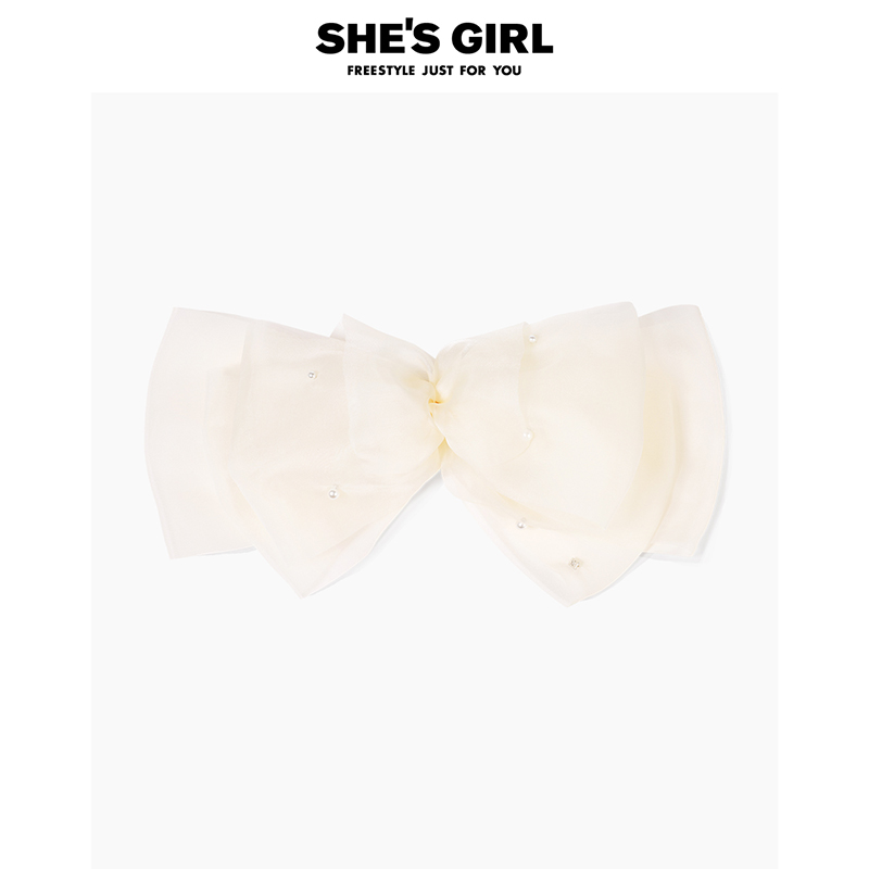 铜合金布艺发饰 shesgirl梦幻优雅蝴蝶结发夹仿珍珠法式蓬松感