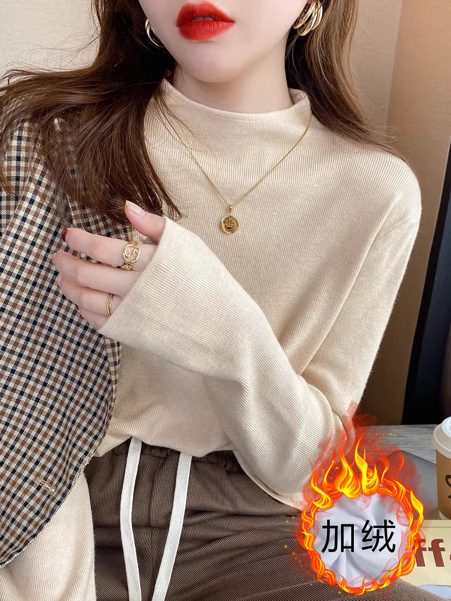 德绒保暖长袖t恤女时尚百搭洋气显瘦上衣秋冬季内搭半高领打底衫