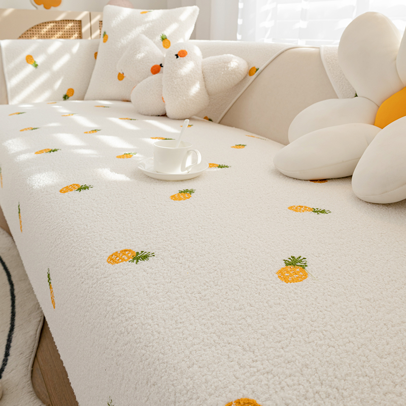 沙发垫冬季毛绒坐垫防滑简约轻奢田园风皮沙发套罩盖布四季通用巾