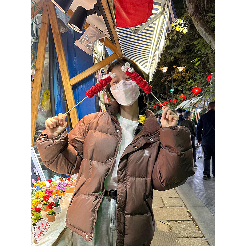 红红【小暖炉】韩版保暖小众立领刺绣高级百搭高级感羽绒服 66002