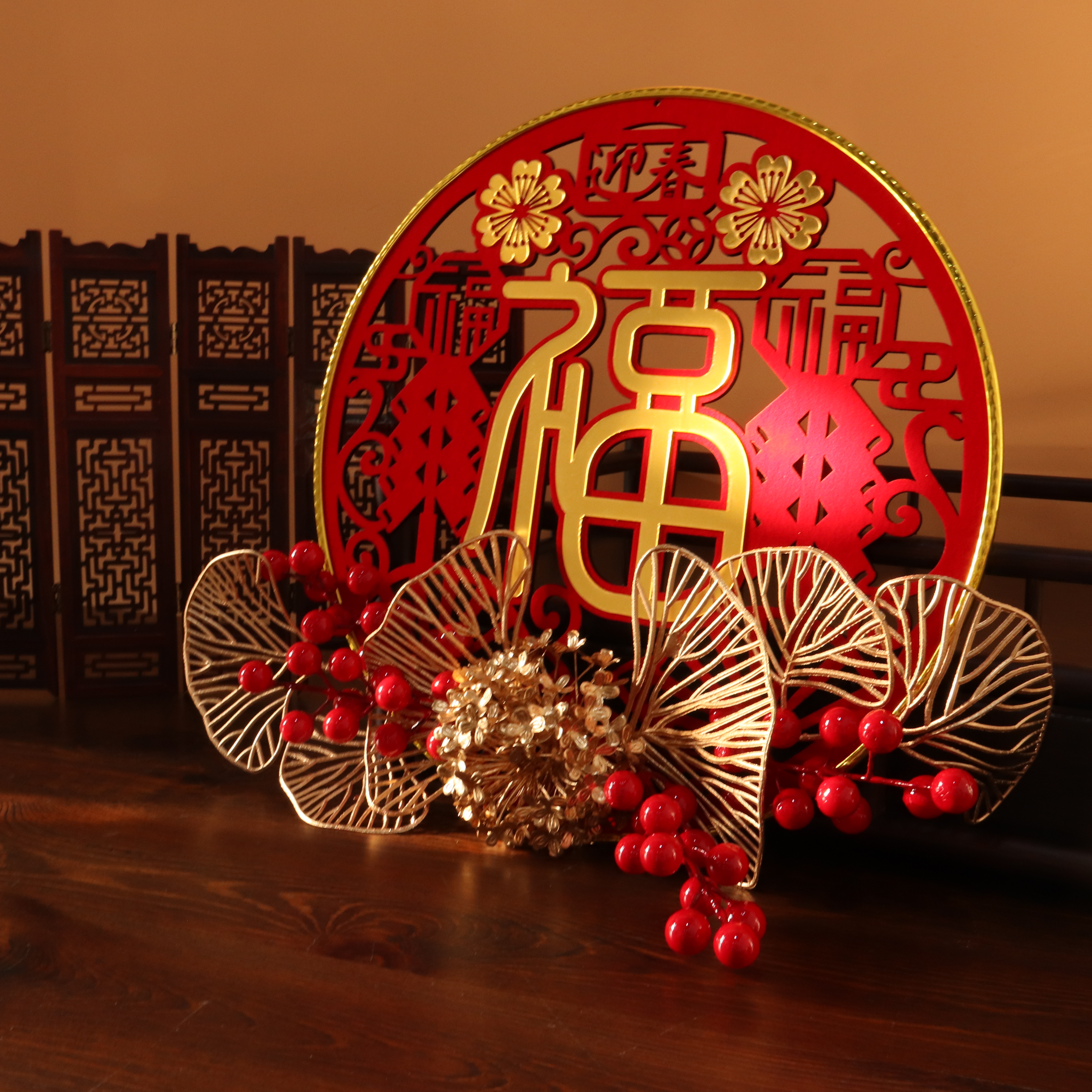 喜办办@新款过年大红色吉祥结福字装饰形流苏挂饰