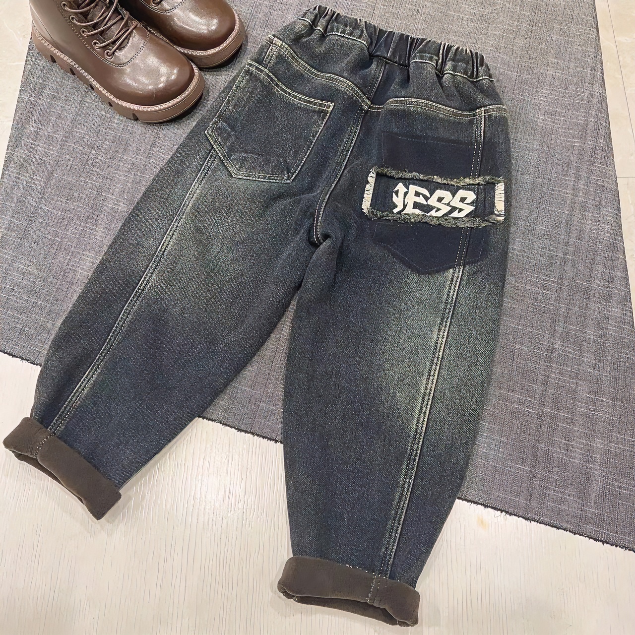 JHNZK12儿童时尚加绒冬款百搭加厚中大童牛仔裤