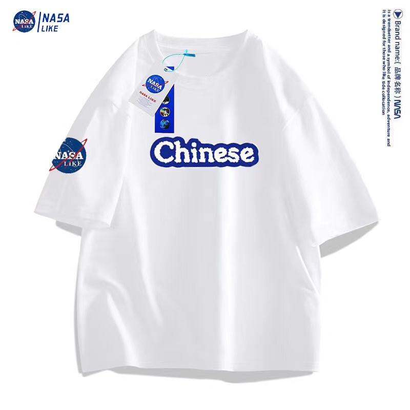 NASA联名新款夏季潮牌T恤短袖男女同款印花圆领休闲百搭-chin字母