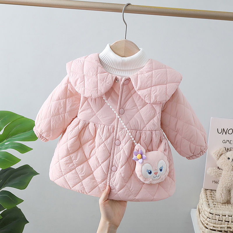 女童加厚夹棉外套秋冬季洋气儿童秋冬装女宝宝中长款加绒棉衣小童