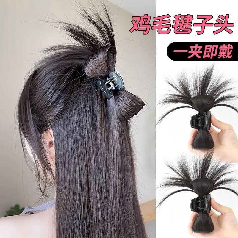 鸡毛抓夹丸子头仿真发包半扎毽子头后脑勺蓬松蝴蝶结鲨鱼夹鸡窝头