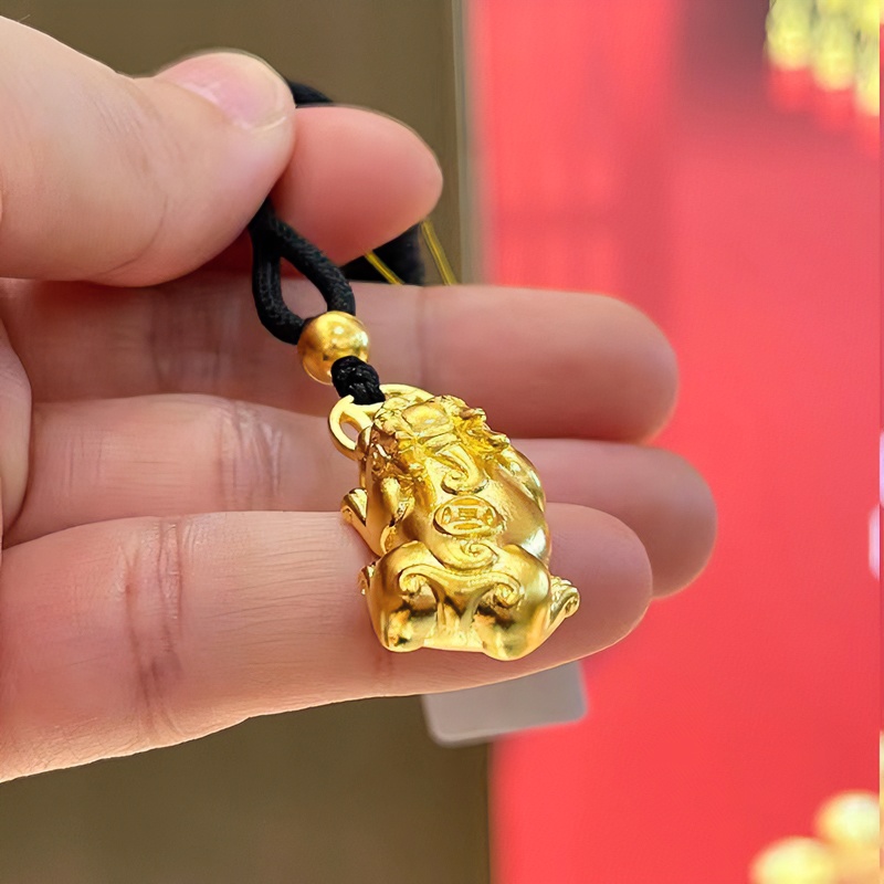 足金999古法貔貅吊坠黄金项坠配黑绳男友礼物
