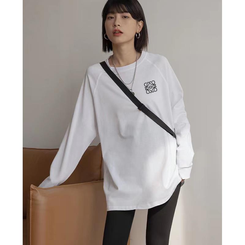 加厚磨毛中长版插肩白色长袖T恤女2022秋冬新款韩版内搭衣上衣潮