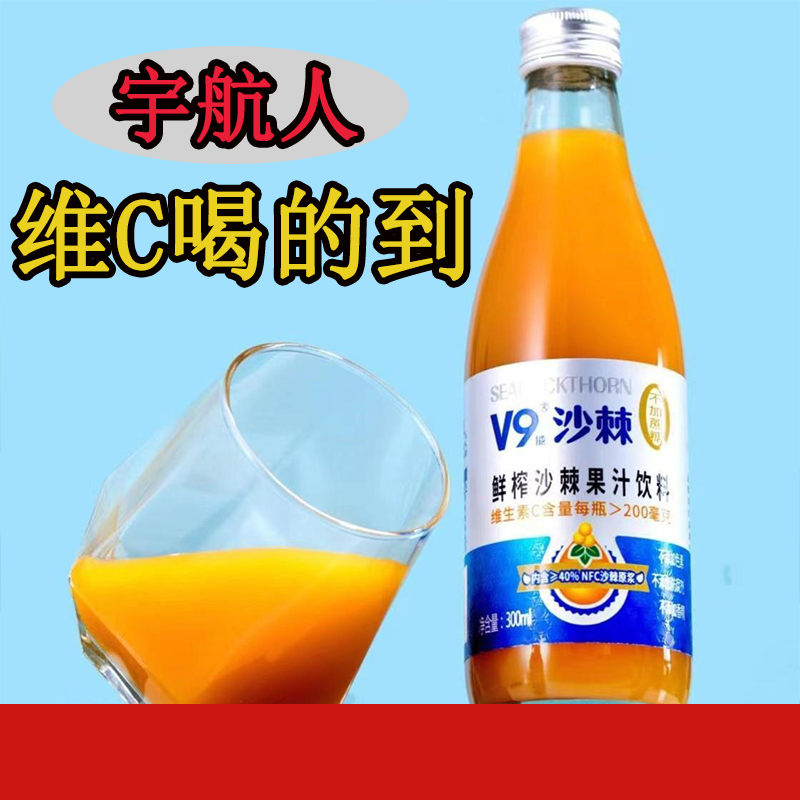 宇航人V9系列沙棘复合果汁饮料夏日饮品玻璃瓶装300毫升*10瓶整箱