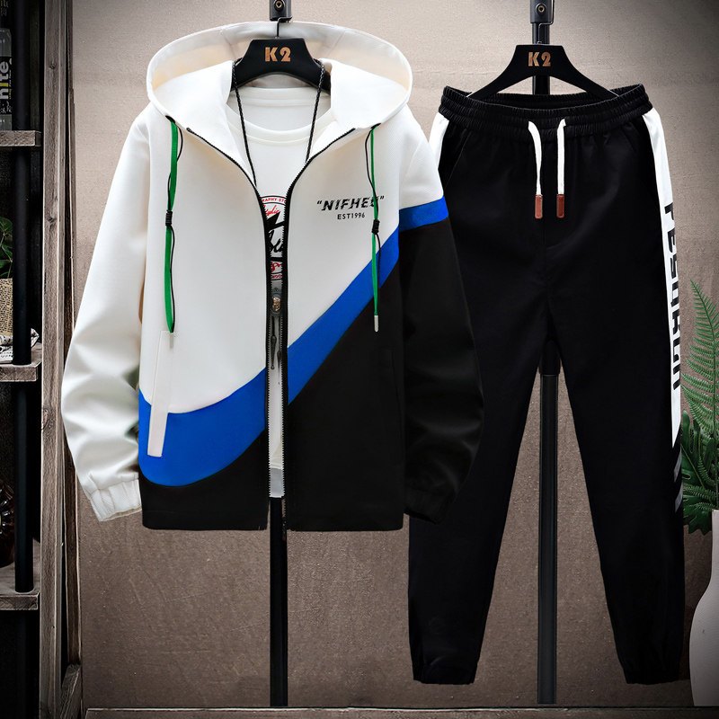 秋冬新款青少年学生休闲夹克运动渐变套装帅气百搭外套春秋季时尚