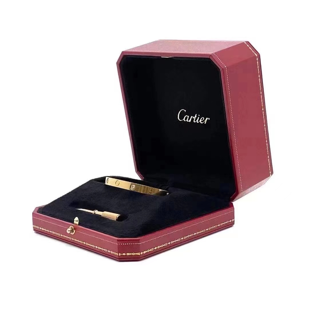 99新 Cartier/卡地亚 LOVE系列 18码 经典 玫瑰金 宽版四钻手镯
