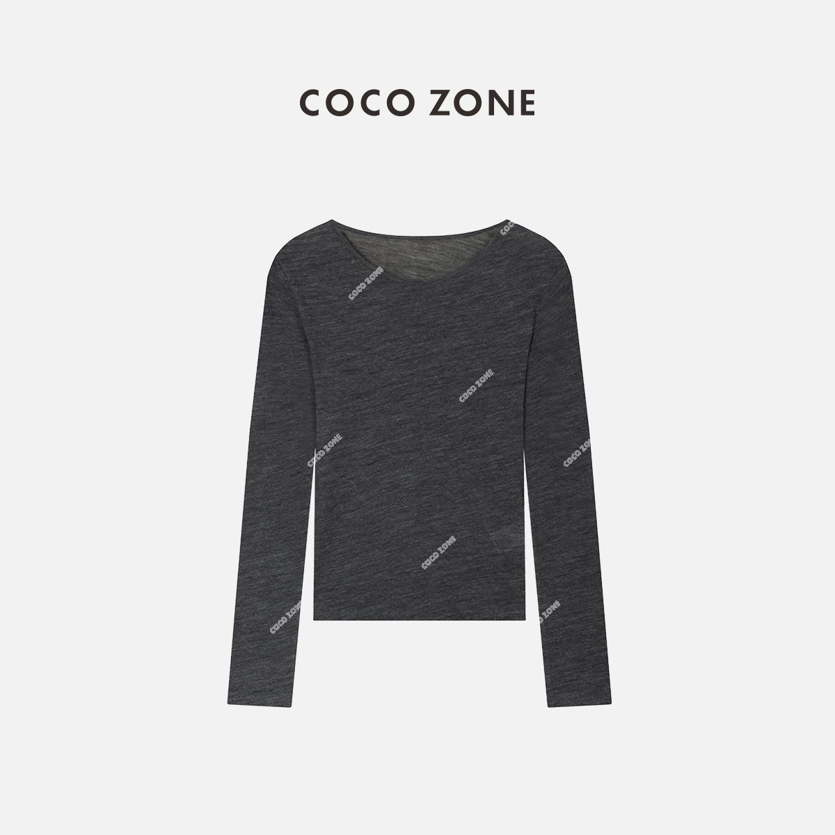 COCO ZONE 100%羊毛早秋款圆领t恤上衣长袖打底衫23C19385