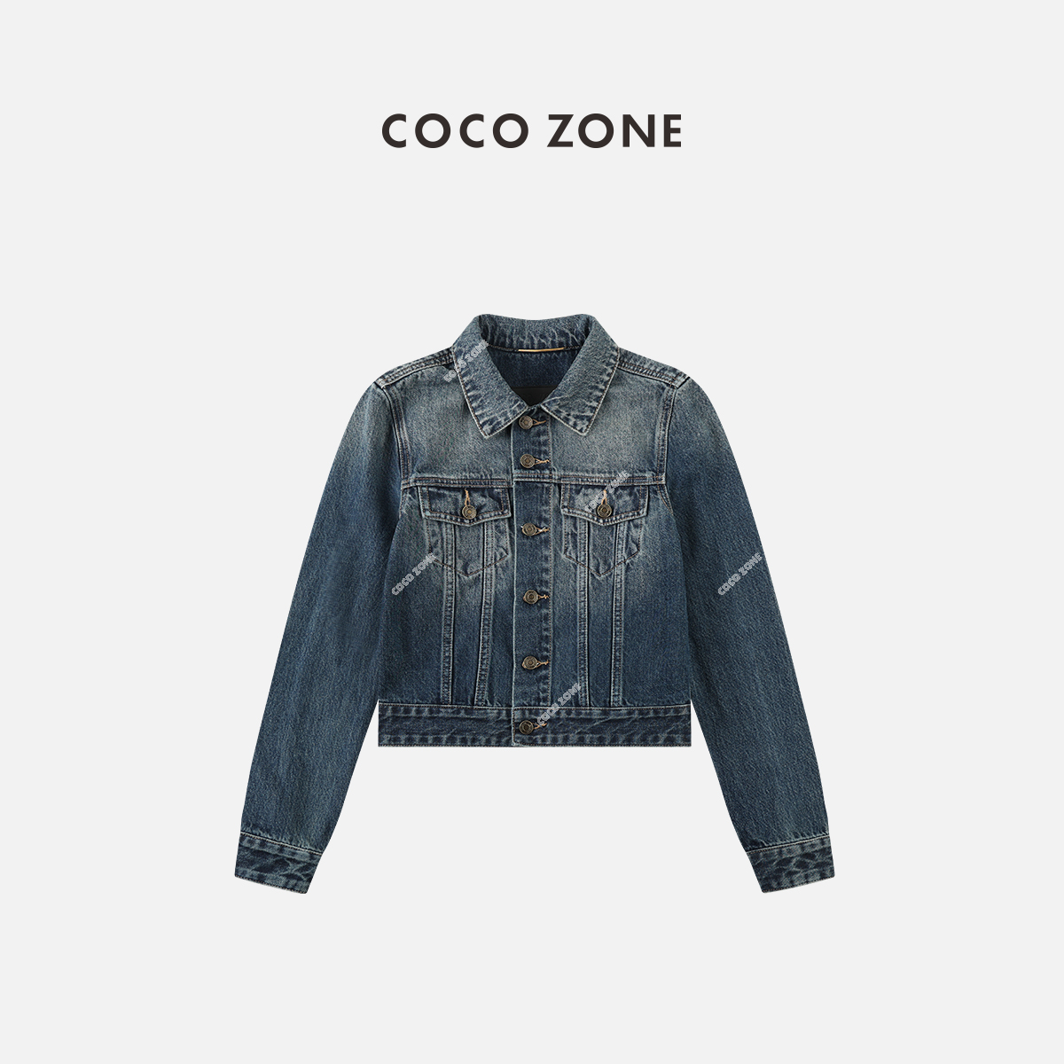 COCO ZONE 100%棉短款牛仔外套重工洗水拼接设计23C19131