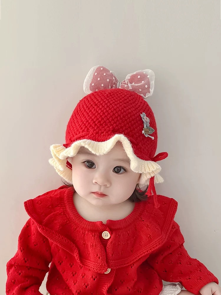 婴儿帽子秋冬季女宝宝毛线帽可爱护耳针织帽萌保暖遮阳渔夫套头帽
