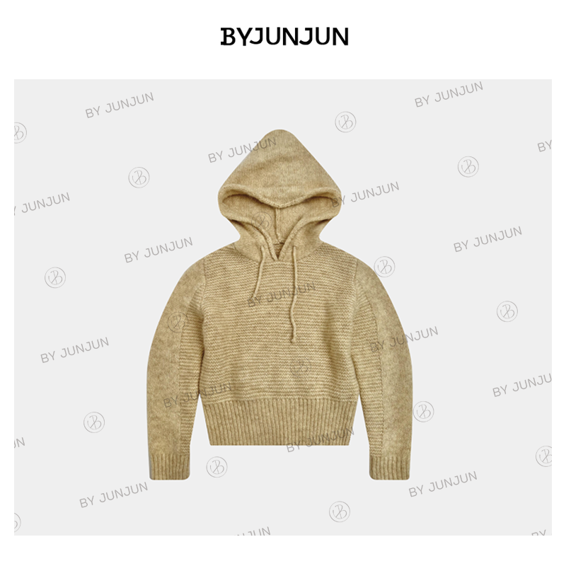 ByJunjun小众设计师 2023秋冬新品波浪纹色织奶呼呼连帽套头毛衣