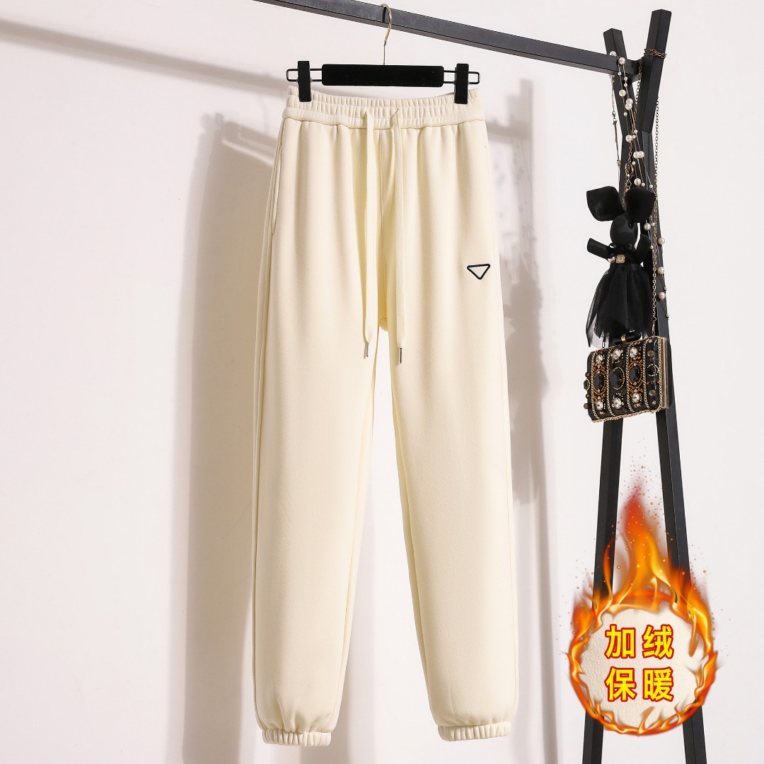 加绒加厚休闲卫裤运动裤女2023新款秋冬季高腰显瘦束脚保暖哈伦裤