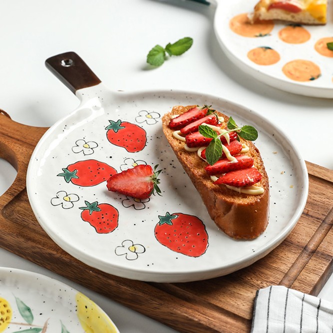 网红披萨盘烤盘陶瓷平盘手柄把手牛排盘子家用餐具感餐盘家用简约