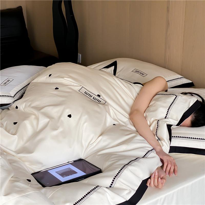 甜心少女100支全棉四件套刺绣爱心字母床上用品拼接公主白色被套