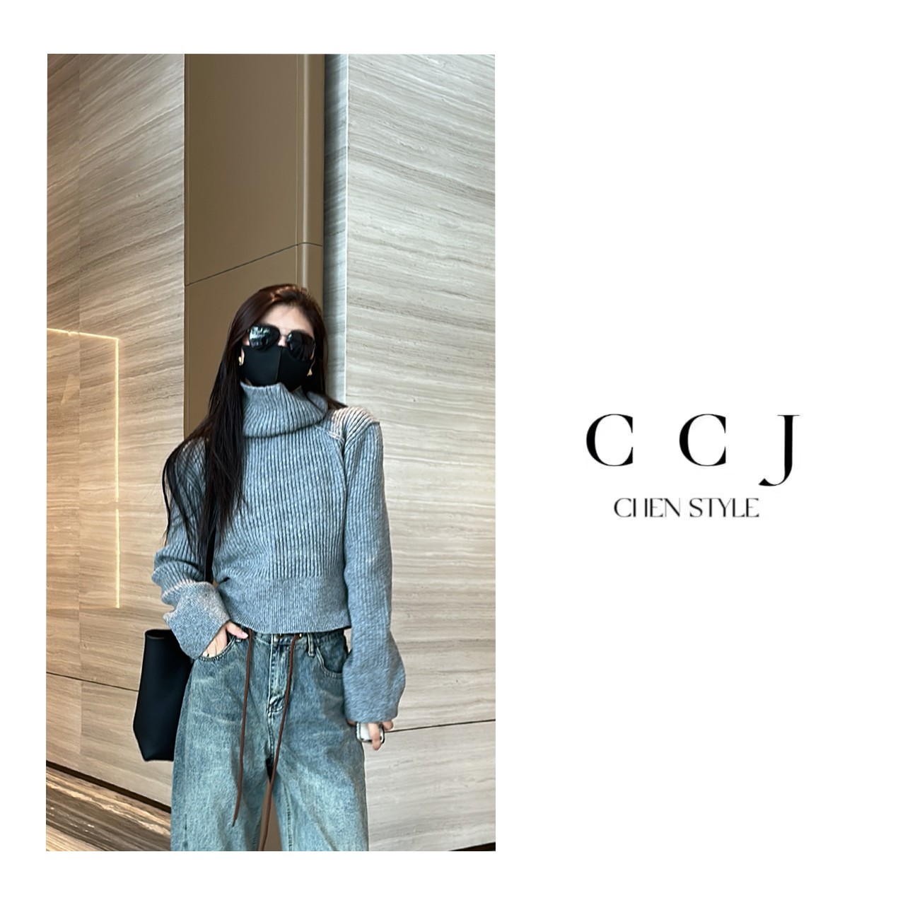 楚楚君~【高级感毛衣】M20534带围脖韩版百搭时尚长袖毛衣