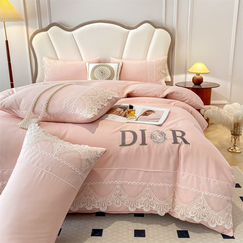 法式公主风亲肤蛋白棉四件套蕾丝刺绣轻奢少女心被套床单床上用品