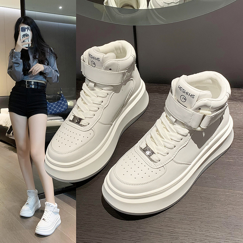 红蜻蜓牌高帮小白鞋女2023新款秋季厚底增高运动板鞋百搭休闲老爹