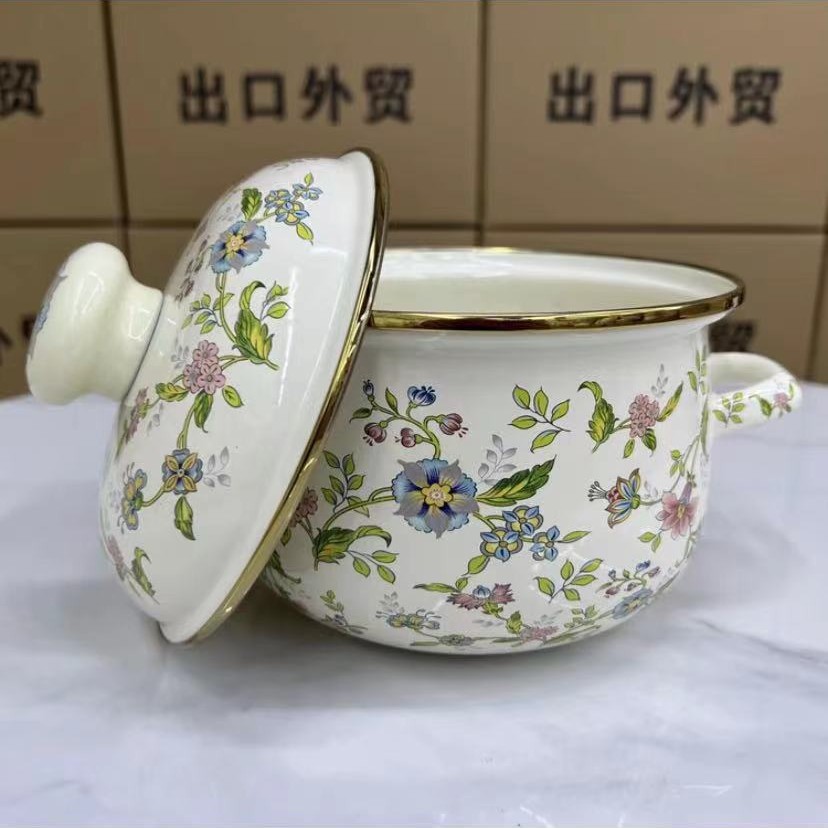 加厚26cm珐琅搪瓷北欧风芳香汤锅（搪瓷盖）