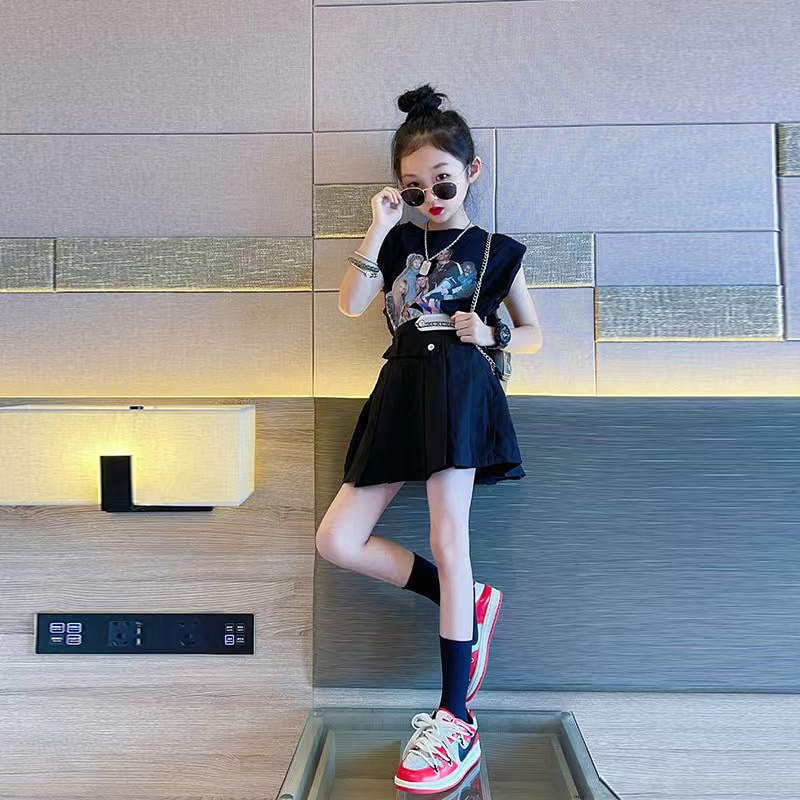女童夏装套装裙2024新款洋气中大儿童炸街短裙女孩夏季薄款两件套