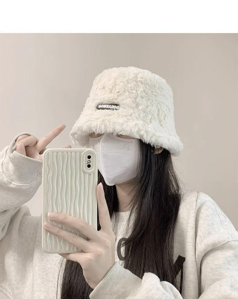 秋冬季渔夫帽子毛茸茸盆帽保暖毛绒渔夫帽时尚百搭帽骑行毛绒帽